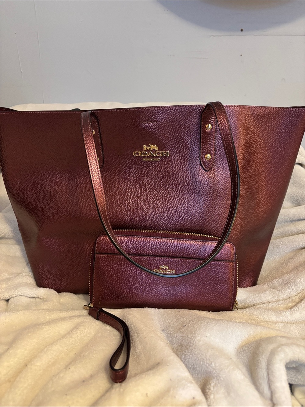 Coach Burgundy Leather Tote with Wristlet